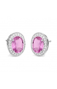 Pendientes de oro blanco de 18 Kt con zafiro rosa y diamantes