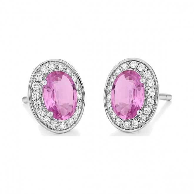 Pendientes de oro blanco de 18 Kt con zafiro rosa y diamantes