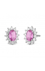 Pendientes de oro blanco de 18 Kt con piedra de color y diamantes