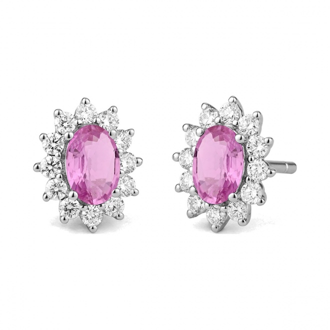 Pendientes de oro blanco de 18 Kt con piedra de color y diamantes