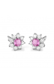 Pendientes de oro blanco de 18 Kt con zafiro rosa de 0,70 ct y diamantes de 0,84 ct