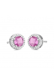 Pendientes de oro blanco de 18 Kt con zafiro rosa de 1,25 ct y diamantes de 0,12 ct