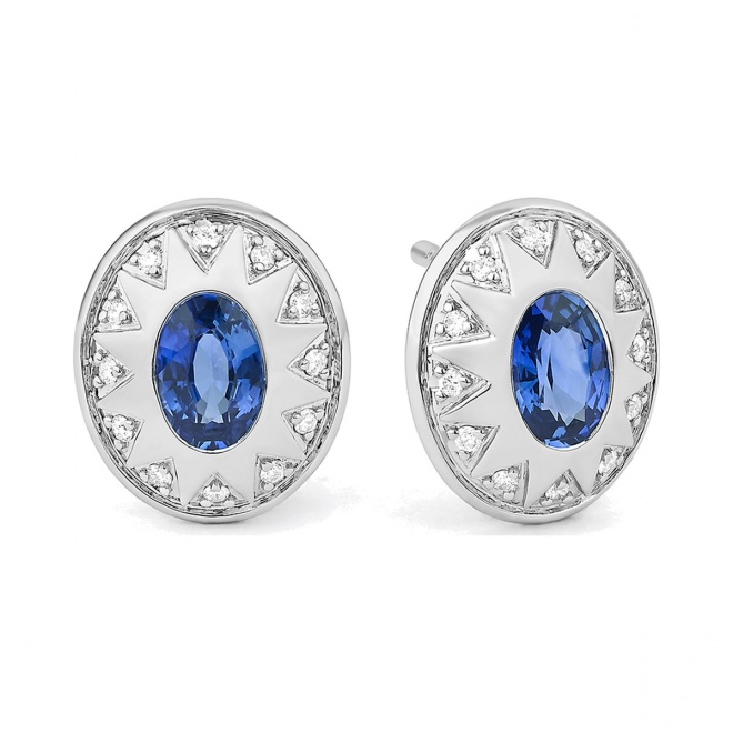 Pendientes de oro blanco de 18 Kt con zafiro azul de 1,26 ct y diamantes de 0,13 ct