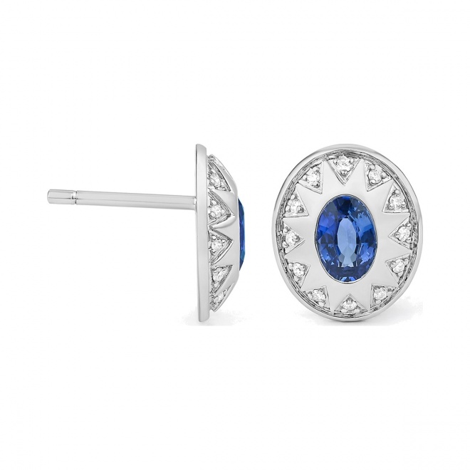 Pendientes de oro blanco de 18 Kt con zafiro azul de 1,26 ct y diamantes de 0,13 ct