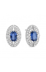 Pendientes de oro blanco de 18 Kt con zafiro azul de 1,25 ct y diamantes de 0,55 ct