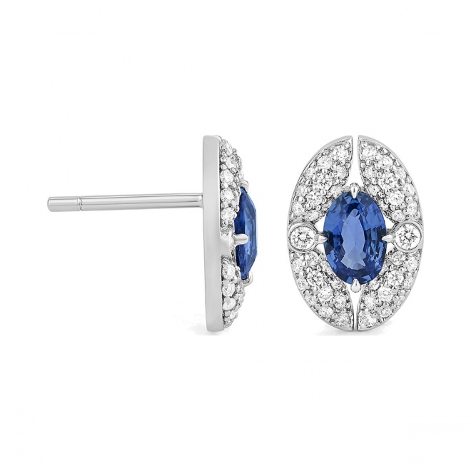 Pendientes de oro blanco de 18 Kt con zafiro azul de 1,25 ct y diamantes de 0,55 ct