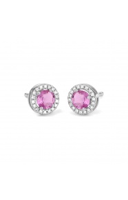 Pendientes Rosetón de oro blanco de 18 Kt con zafiro rosa de 0,70 ct y diamantes de 0,10 ct
