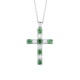 Colgante Cruz de oro blanco de 18 Kt con piedra de color y diamantes de 0,47 ct