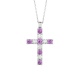 Colgante Cruz de oro blanco de 18 Kt con piedra de color y diamantes de 0,47 ct