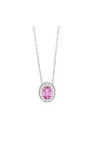 Colgante de oro blanco de 18 Kt con zafiro rosa y diamantes