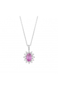 Colgante de oro blanco de 18 Kt con piedra de color y diamantes