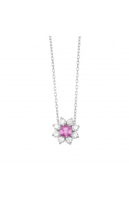 Colgante de oro blanco de 18 Kt con zafiro rosa de 0,35 ct y diamantes de 0,42 ct