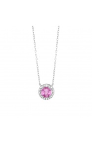 Colgante de oro blanco de 18 Kt con zafiro rosa de 0,63 ct y diamantes de 0,06 ct