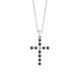 Colgante Cruz de oro blanco de 18 Kt con zafiro de 0,15 ct y diamante de 0,01 ct