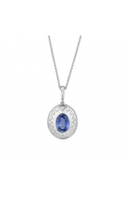 Colgante de oro blanco de 18 Kt con zafiro azul de 0,95 ct y diamantes de 0,09 ct