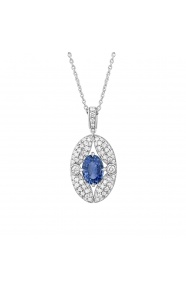 Colgante de oro blanco de 18 Kt con zafiro azul de 0,95 ct y diamantes de 0,50 ct