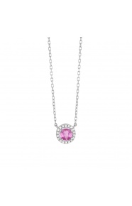 Colgante Rosetón de oro blanco de 18 Kt con zafiro rosa de 0,35 ct y diamantes de 0,05 ct