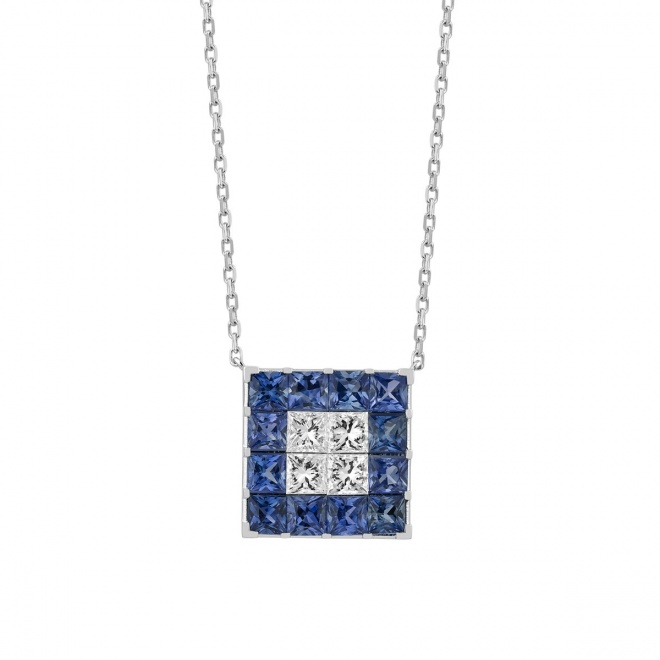 Colgante de oro blanco de 18 Kt con zafiro de 1,50 ct y diamantes de 0,38 ct