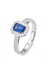 Anillo de oro blanco de 18 Kt con piedra de color y diamantes de 0,26 a 0,34 ct
