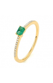 Anillo de oro amarillo de 18 Kt con esmeralda de 0,22 ct y diamantes de 0,06 ct