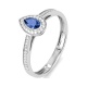 Anillo de oro blanco de 18 Kt con piedra de color y diamantes
