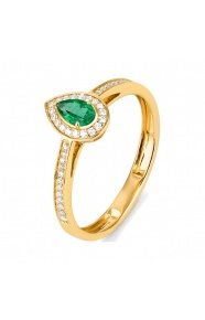 Anillo de oro amarillo de 18 Kt con esmeralda y diamantes