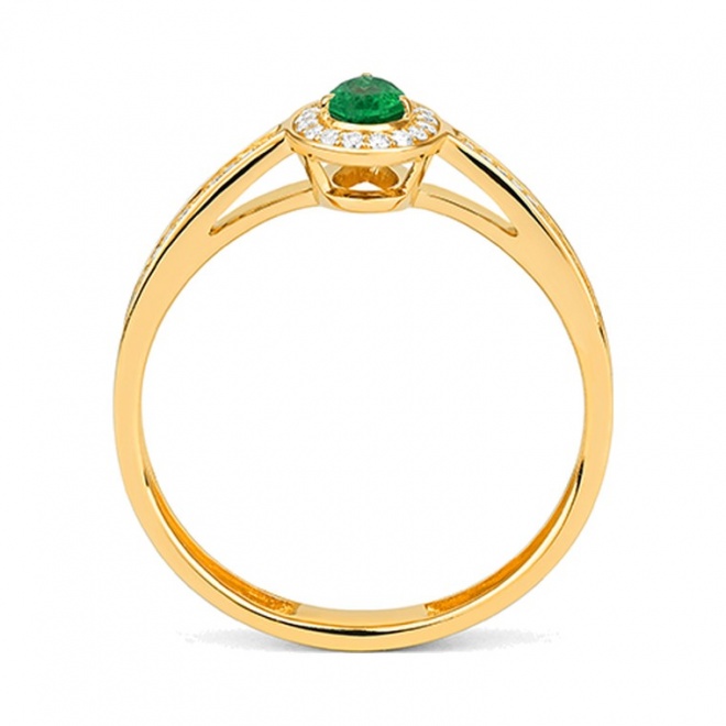 Anillo de oro amarillo de 18 Kt con esmeralda y diamantes