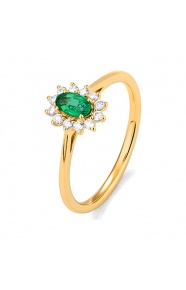 Anillo de oro amarillo de 18 Kt con esmeralda y diamantes