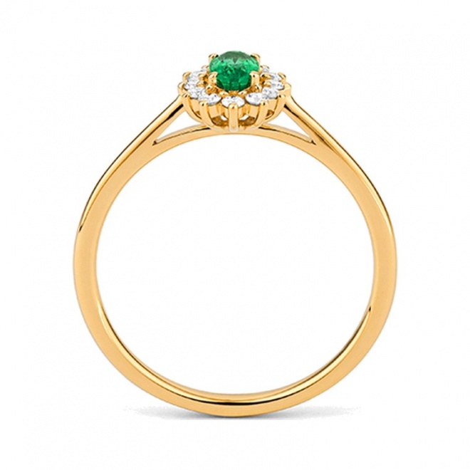 Anillo de oro amarillo de 18 Kt con esmeralda y diamantes