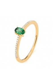 Anillo de oro amarillo de 18 Kt con esmeralda y diamantes de 0,07 ct
