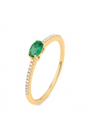 Anillo de oro amarillo de 18 Kt con esmeralda y diamantes de 0,06 ct