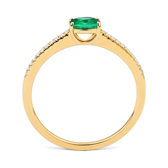 Anillo de oro amarillo de 18 Kt con esmeralda y diamantes de 0,06 ct