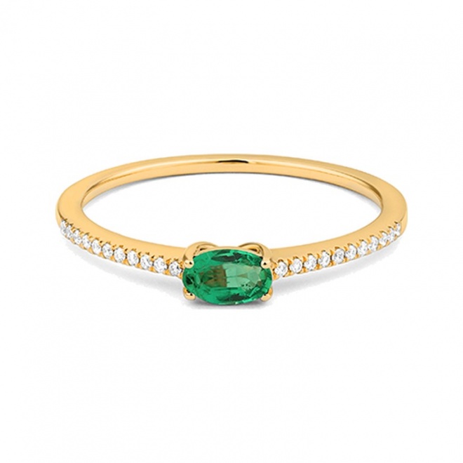 Anillo de oro amarillo de 18 Kt con esmeralda y diamantes de 0,06 ct