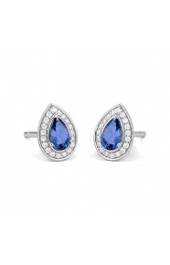 Pendientes de oro blanco de 18 Kt con piedra de color y diamantes