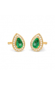 Pendientes de oro amarillo de 18 Kt con esmeralda y diamantes