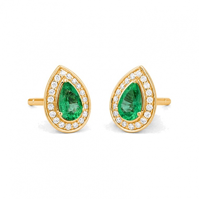 Pendientes de oro amarillo de 18 Kt con esmeralda y diamantes