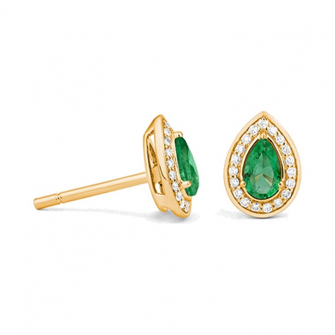 Pendientes de oro amarillo de 18 Kt con esmeralda y diamantes