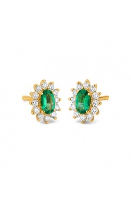 Pendientes de oro amarillo de 18 Kt con esmeralda y diamantes