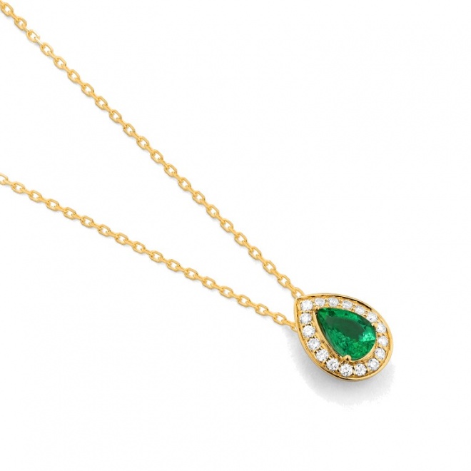 Colgante de oro amarillo de 18 Kt con esmeralda y diamantes