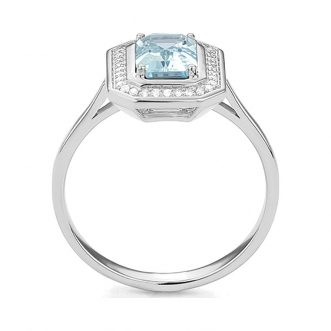 Anillo de oro blanco de 18 Kt con piedra de color y diamantes de 0,10 ct
