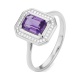 Anillo de oro blanco de 18 Kt con piedra de color y diamantes de 0,10 ct