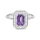Anillo de oro blanco de 18 Kt con piedra de color y diamantes de 0,10 ct