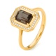 Anillo de oro amarillo de 18 Kt con piedra de color y diamantes de 0,10 ct