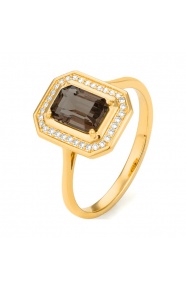 Anillo de oro amarillo de 18 Kt con piedra de color y diamantes de 0,10 ct