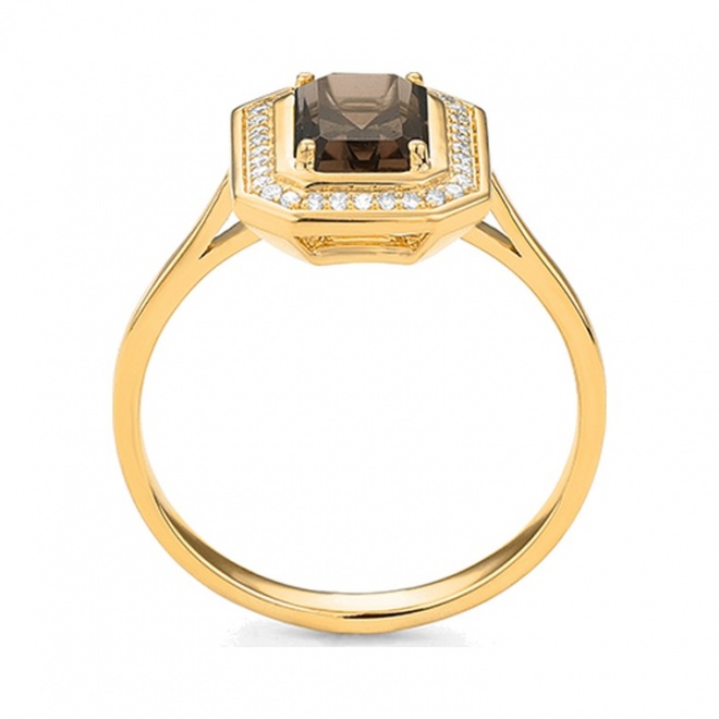 Anillo de oro amarillo de 18 Kt con piedra de color y diamantes de 0,10 ct