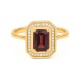 Anillo de oro amarillo de 18 Kt con piedra de color y diamantes de 0,10 ct