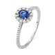 Anillo Rosetón de oro blanco de 18 Kt con piedra de color y diamantes de 0,08 ct