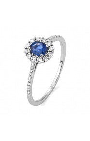 Anillo Rosetón de oro blanco de 18 Kt con piedra de color y diamantes de 0,08 ct