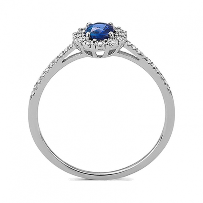 Anillo Rosetón de oro blanco de 18 Kt con piedra de color y diamantes de 0,08 ct