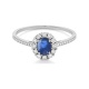 Anillo Rosetón de oro blanco de 18 Kt con piedra de color y diamantes de 0,08 ct